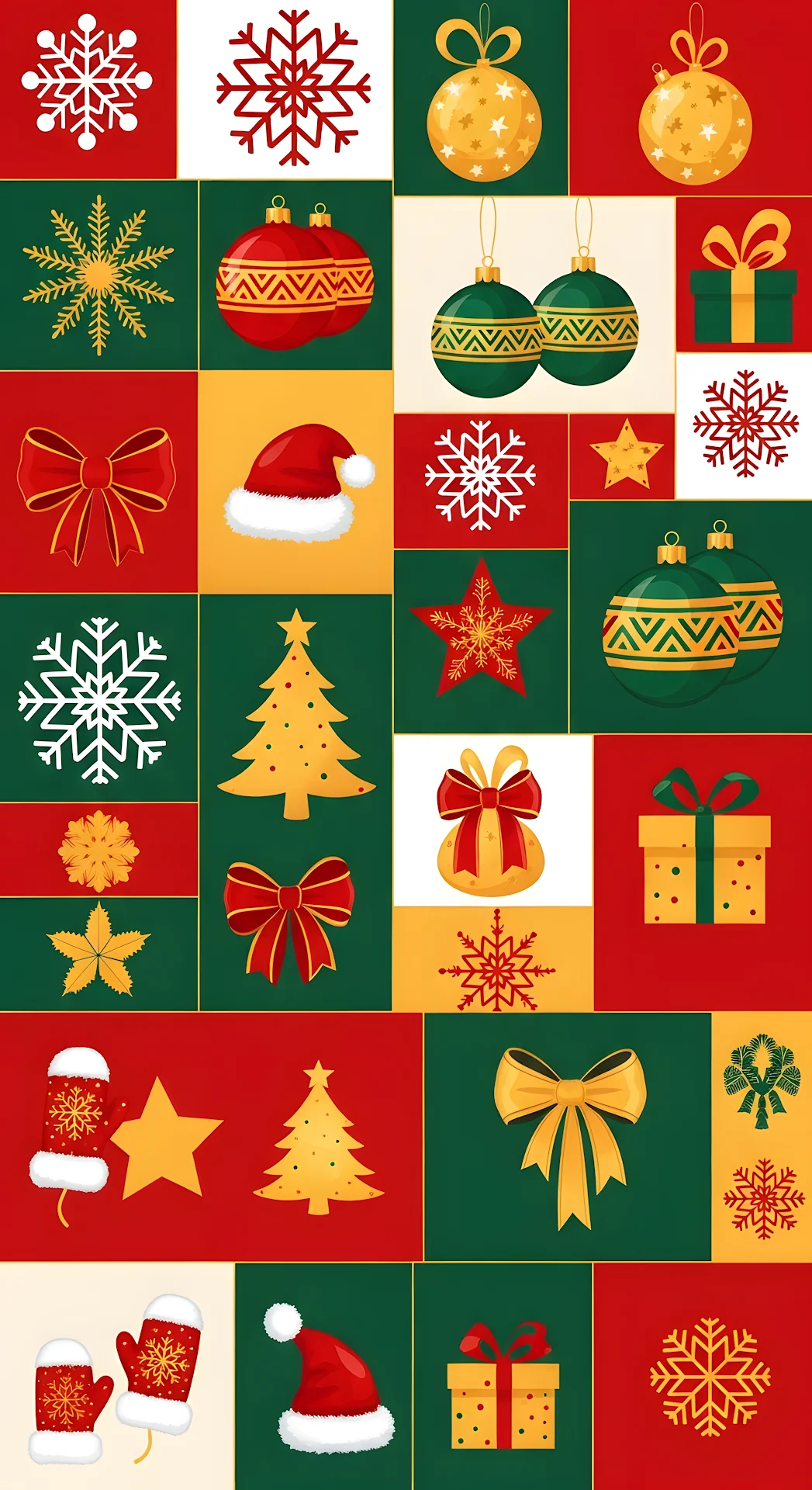 Festive Holiday Icons Pattern Red Green Gold Collage - Free 4K mobile Wallpaper