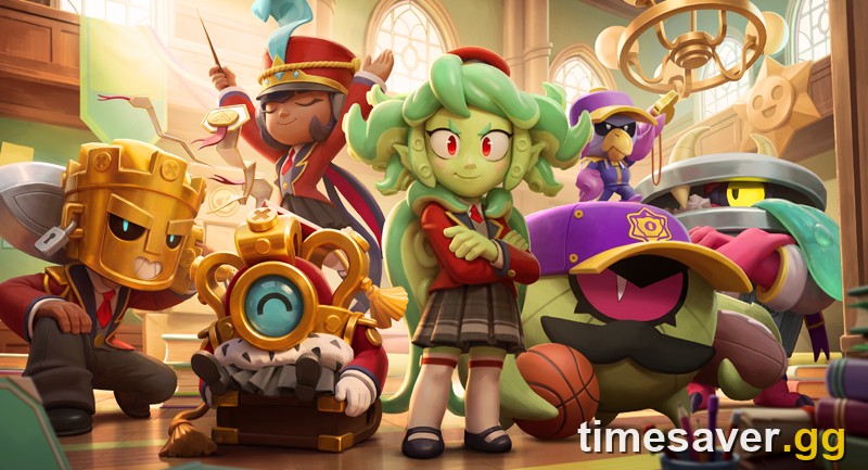 Official Royal Academy season art from Supercell's August 2026 release notes, with Principal Nani, Head Coach Hank and Academy skins