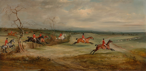 A hunt scurry  The Belvoir Hunt crossing the Smite with Belvoir Castle in the di