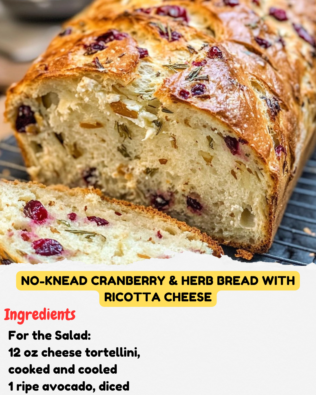 No-Knead Cranberry & Herb Bread with Ricotta Cheese