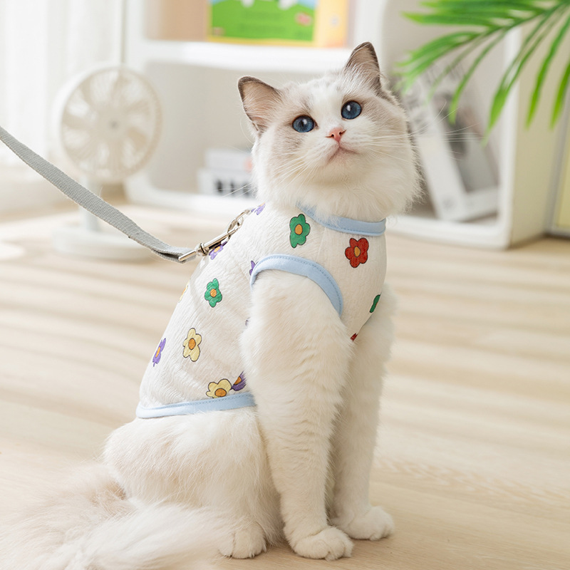 Mesh tank top for cats with leash