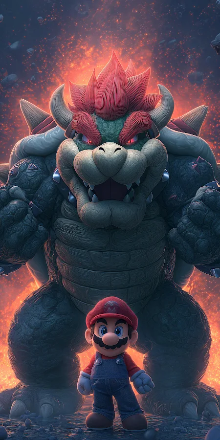 Mario and Giant Bowser 2K iPhone Phone Wallpaper