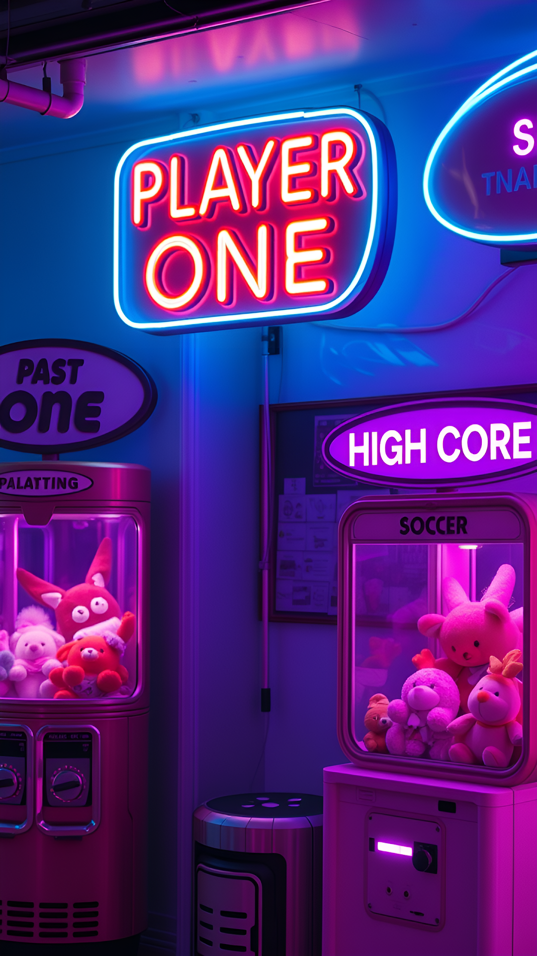 Retro Arcade Neon Sign Player One Claw Machine Aesthetic - Free 4K mobile Wallpaper