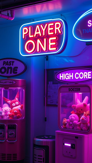Retro Arcade Neon Sign Player One Claw Machine Aesthetic - Free mobile Wallpaper