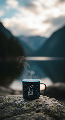Adventure Enamel Mug on Rock