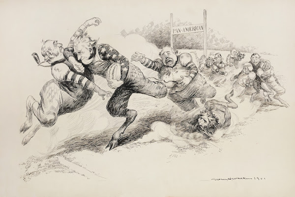 Pan American as a football game with the players representing different countrie