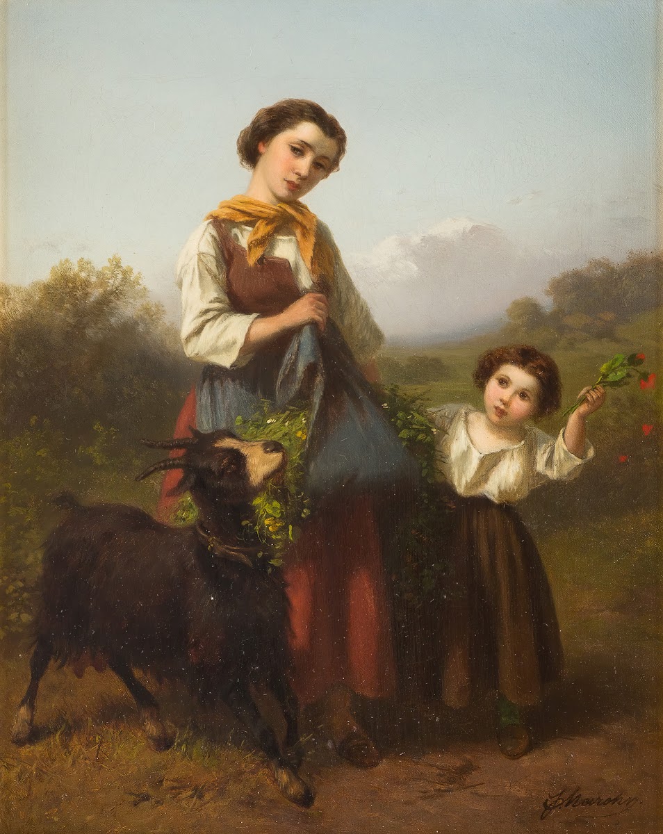 Young female shepherd with child