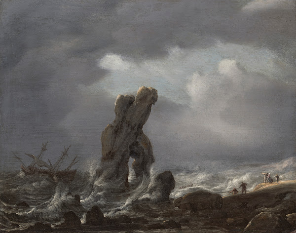 Ships in distress off a rocky coast