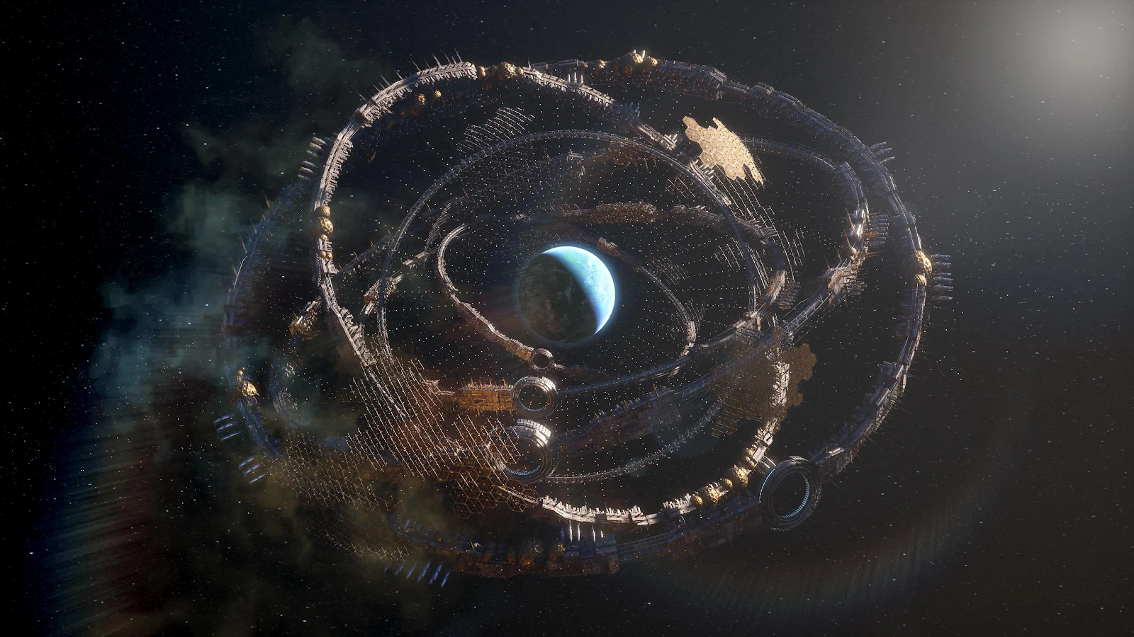 Massive Orbital Ring Around Planet - Sci-Fi Digital Art 4K Wallpaper (3840x2160)