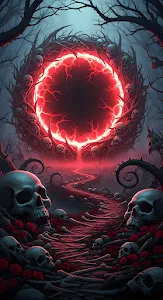 Gothic Skull Path Leading to Ominous Red Energy Portal