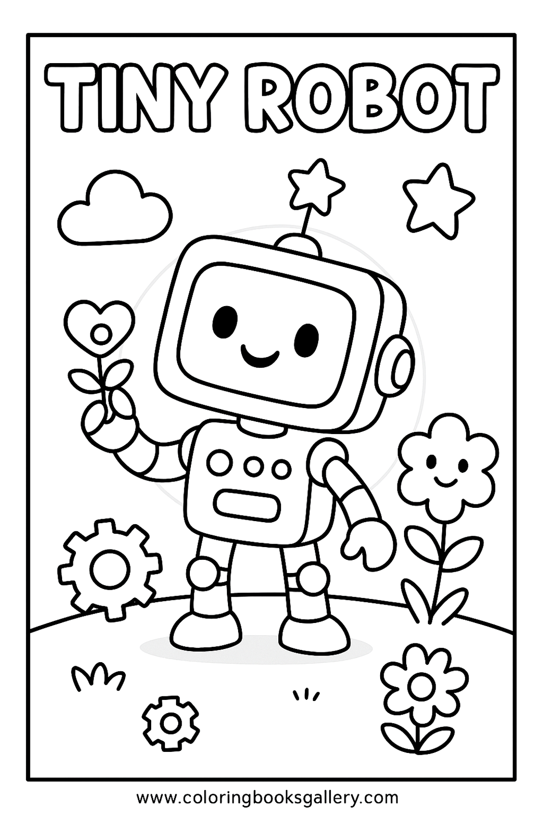 Tiny Robot Coloring Page for Kids – Simple Educational Printable Line Art – printable coloring page