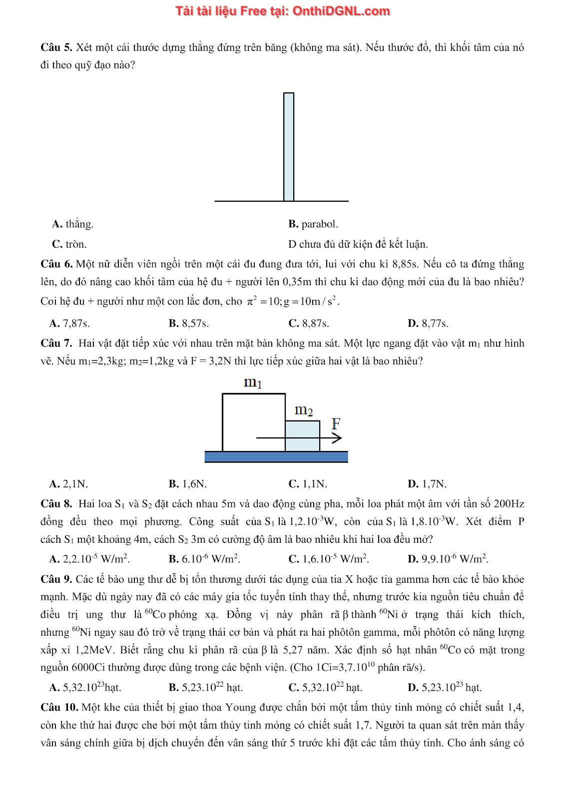 105 bài tập môn Vật Lý - Ôn thi ĐGNL Bách khoa Hà Nội Phần 3