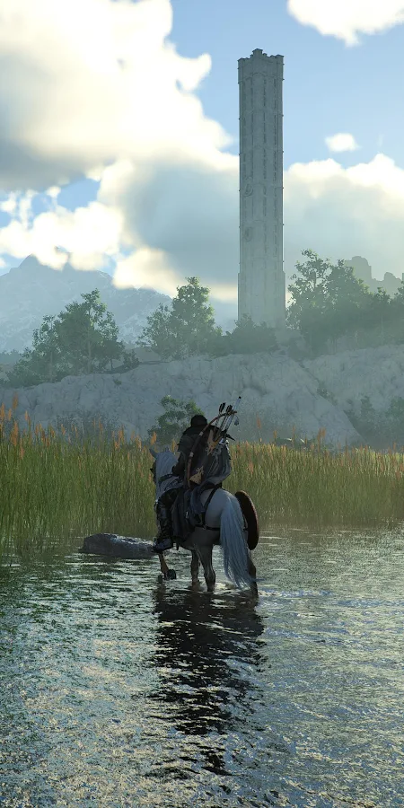 Rider Heading Towards Ancient Tower 4K Phone Wallpaper