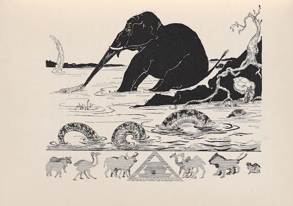This is the Elephants Child having his nose pulled by the Crocodile 1902