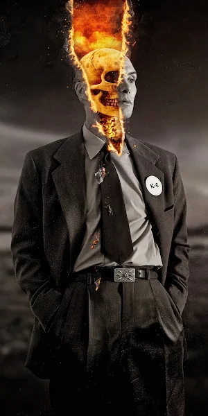 Oppenheimer, Fire, Skull, Suit, Portrait 4K iPhone Wallpaper Background