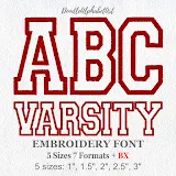 Varsity Outline embroidery font, primary stitch sample