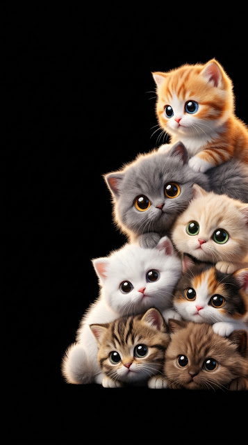 Cute Stacked Fluffy Kittens 3D Render - Free mobile Wallpaper