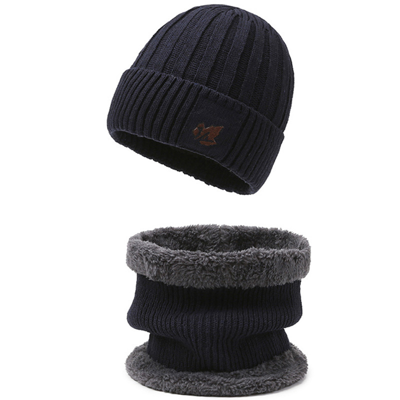 Knitted hat and neck protection set, lined, for men