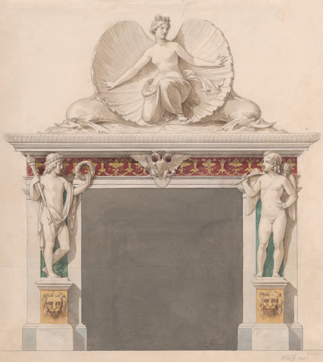 Design For A Chimney Piece Decorated With Figures Of Venus And Cupid Ca 183550