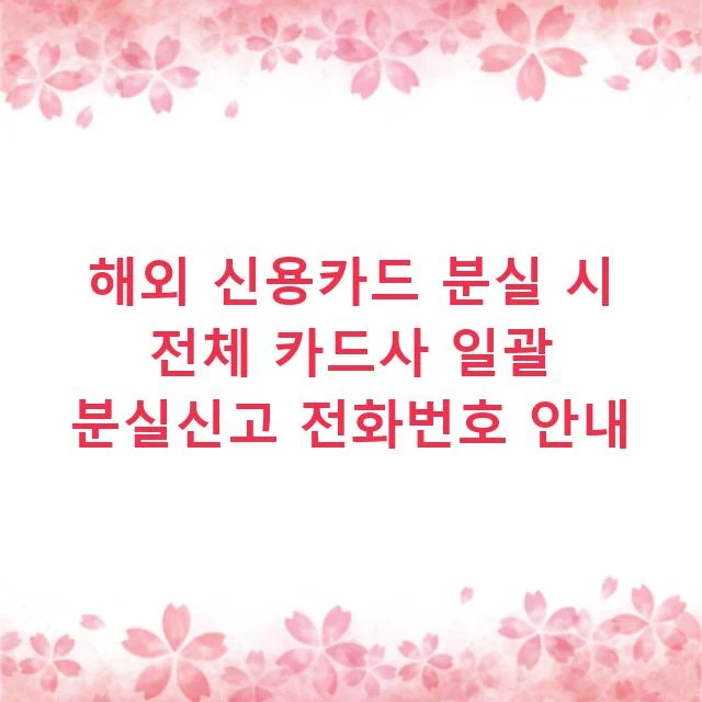 해외 신용카드 분실 시 전체 카드사 일괄 분실신고 전화번호 안내