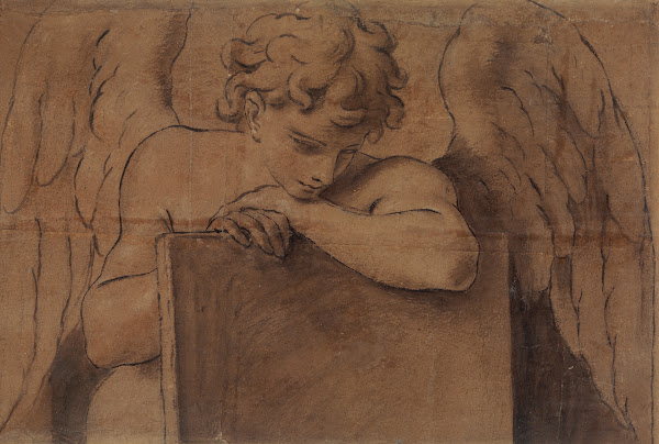Cartoon Fragment for Adolescent Angel Leaning on a Tablet or Closed Book ca 1690