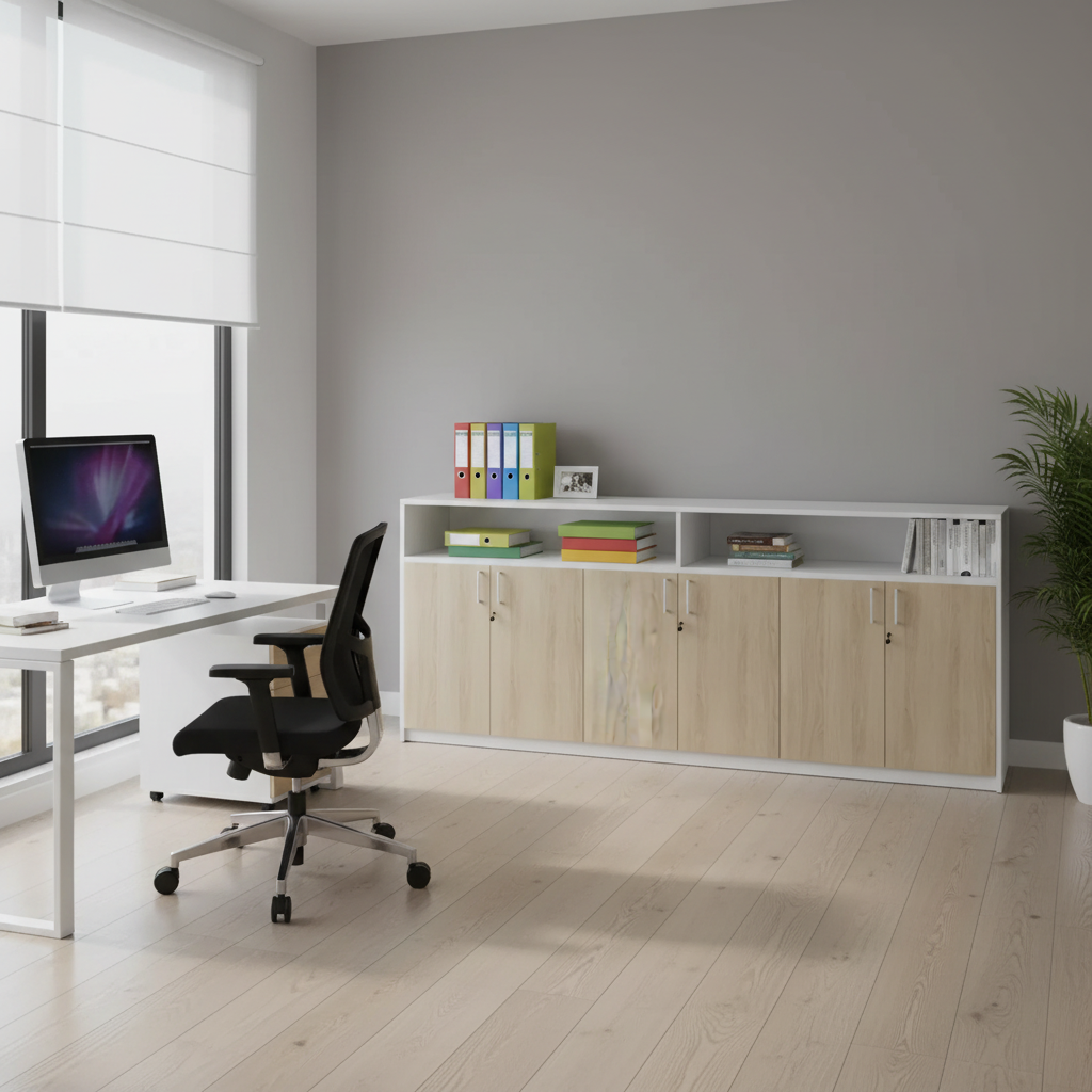 RADAR Color Six Door Cabinet With Recessed Open Top Shelf