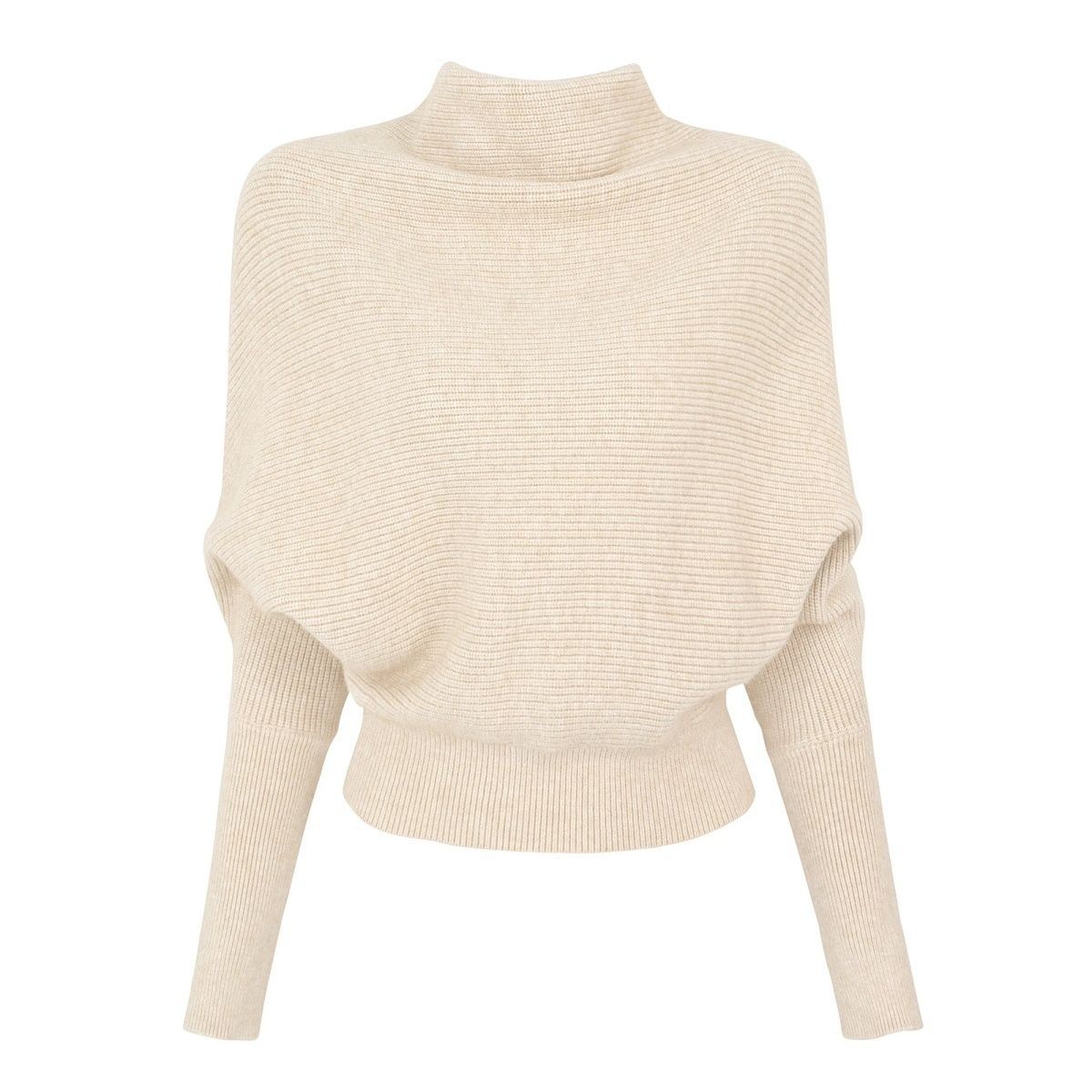 Women's knitted sweater with turtleneck and batwing sleeves