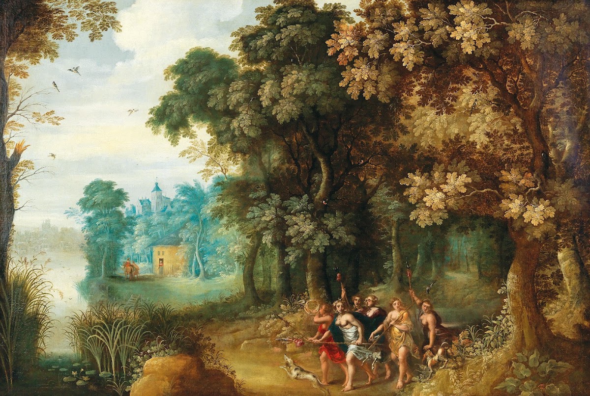A wooded landscape with Diana and her Nymphs