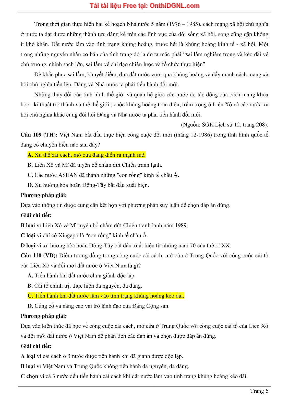 150 bài tập môn Sủ- Ôn thi ĐGNL ĐHQG HN Phần 14