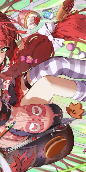 Anime Girl, Red Hair, Desserts, Digital Art 4K Wallpaper Background