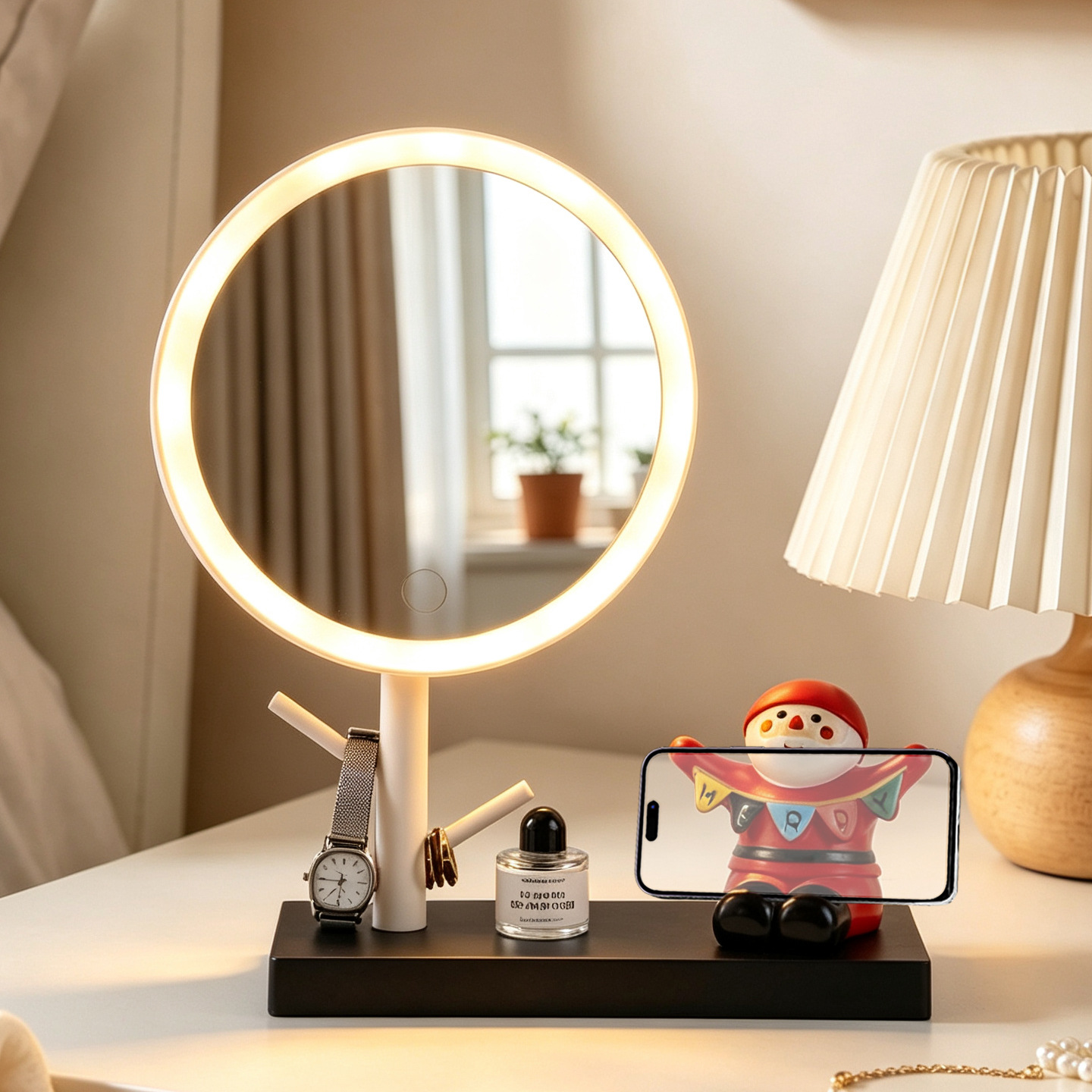 LED Makeup Mirror with Smartphone Stand