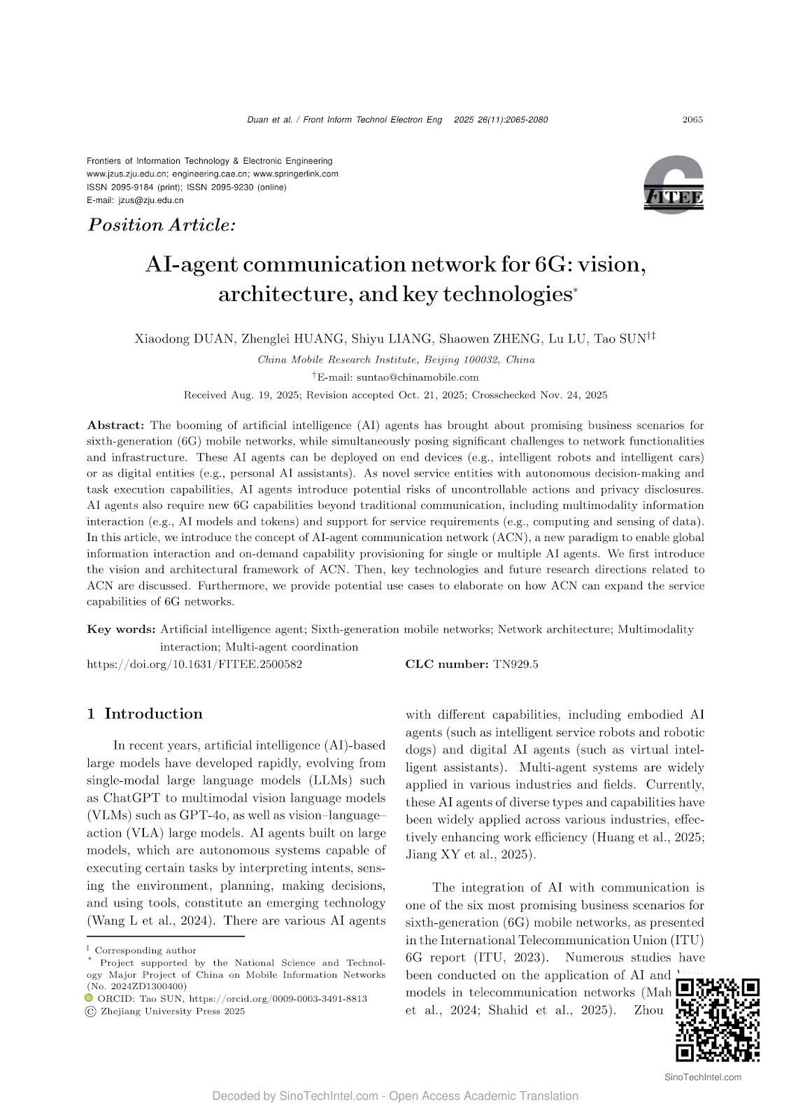 AI-agent communication network for 6G: vision, architecture, and key technologies