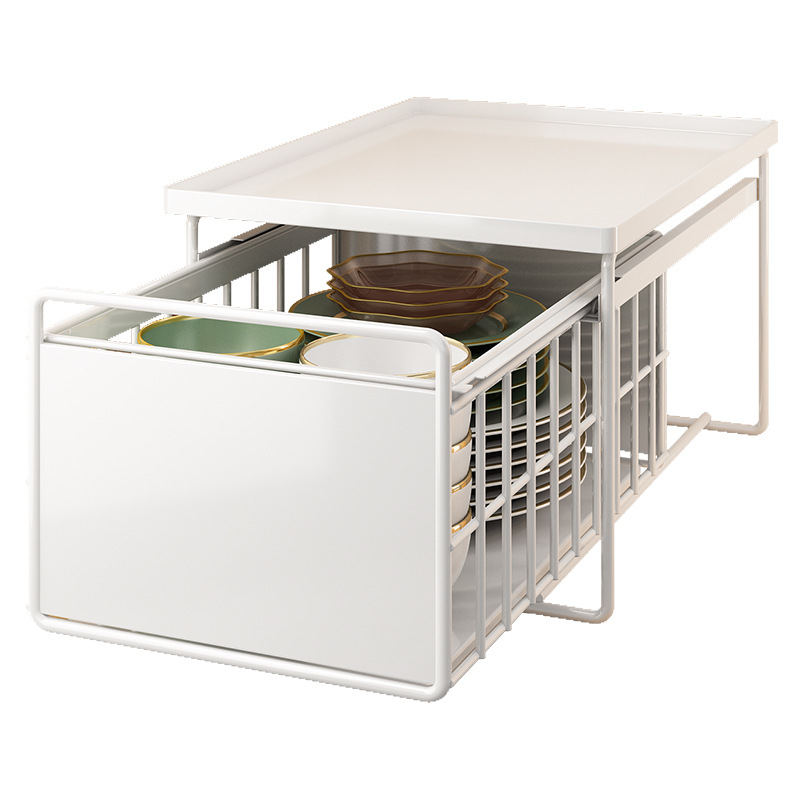 Pull-out under-sink shelf made of metal