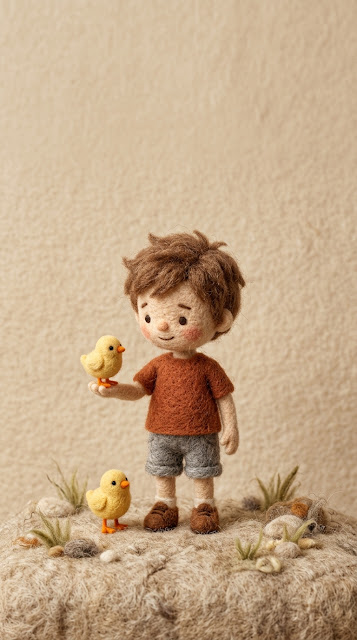 Felt Craft Needle Felted Boy and Chicks Wallpaper - Free mobile Wallpaper