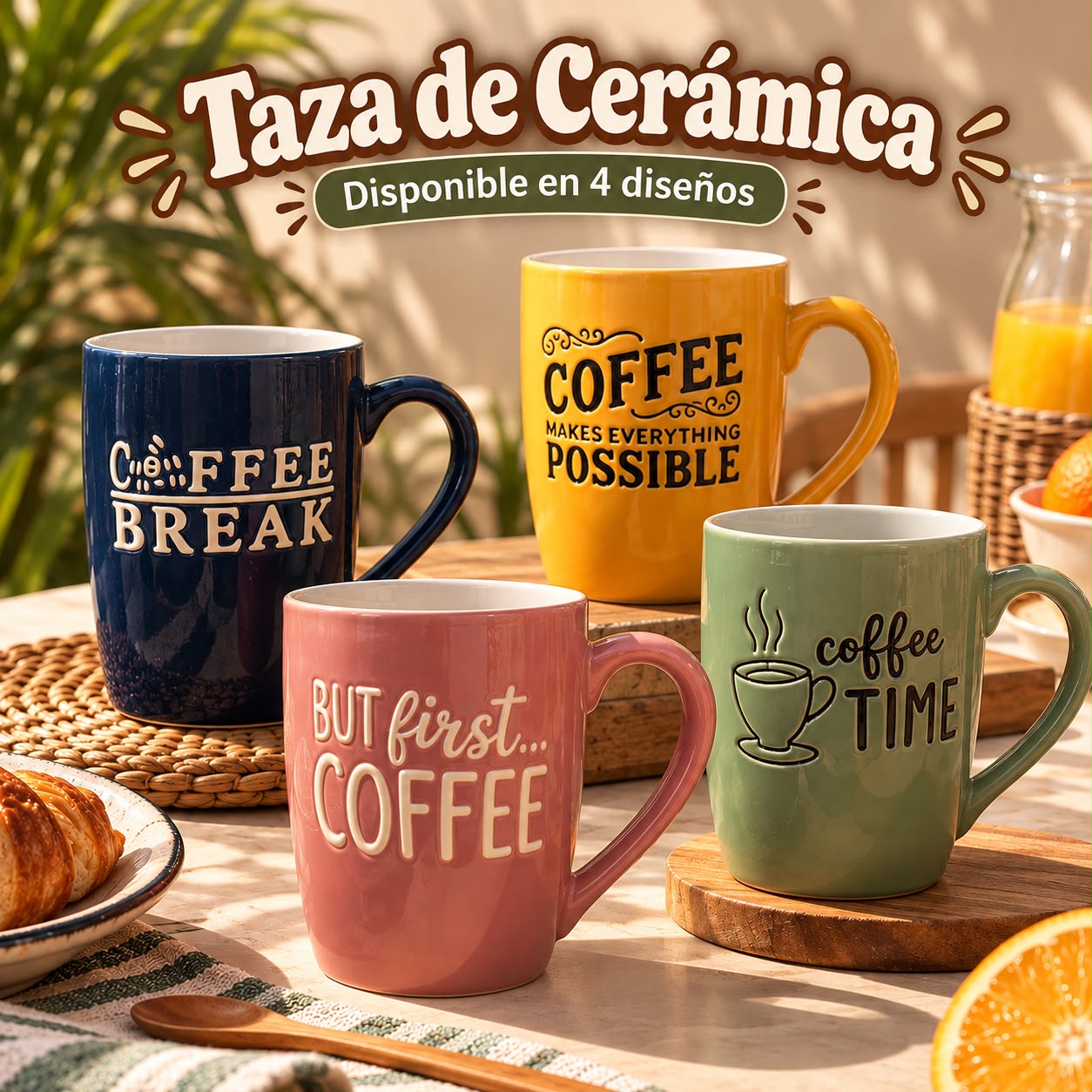 Taza de cerámica con frases de café – 4 diseños