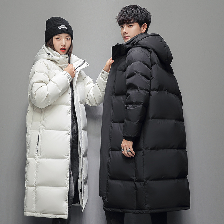 Long padded men's down jacket with hood