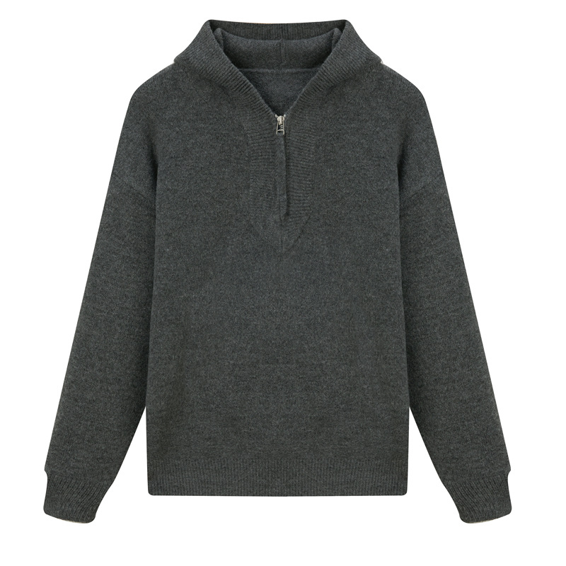 Modern men's knitted pullover with hood and zipper