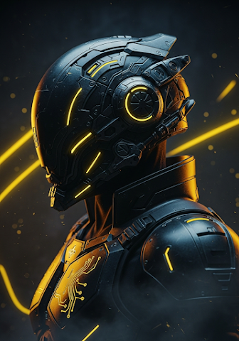 Cyberpunk Helmet Portrait with Yellow Accents
