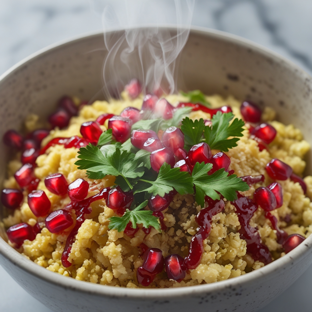 Final Za'atar Spiced Turkey & Cauliflower Rice Pilaf Power Bowls with Pomegranate-Date Glaze