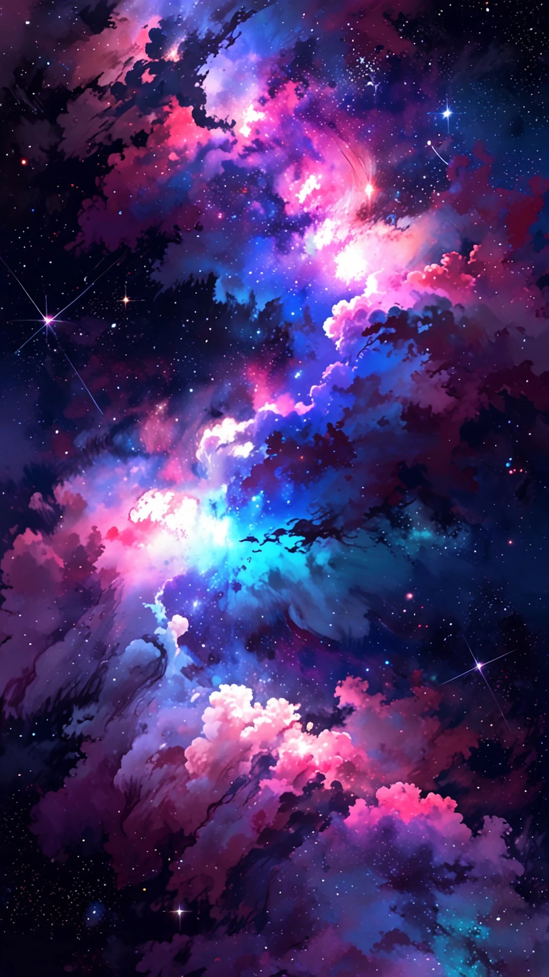 Cosmic Cloud Nebula in Neon Pink and Electric Blue - Free 4K mobile Wallpaper