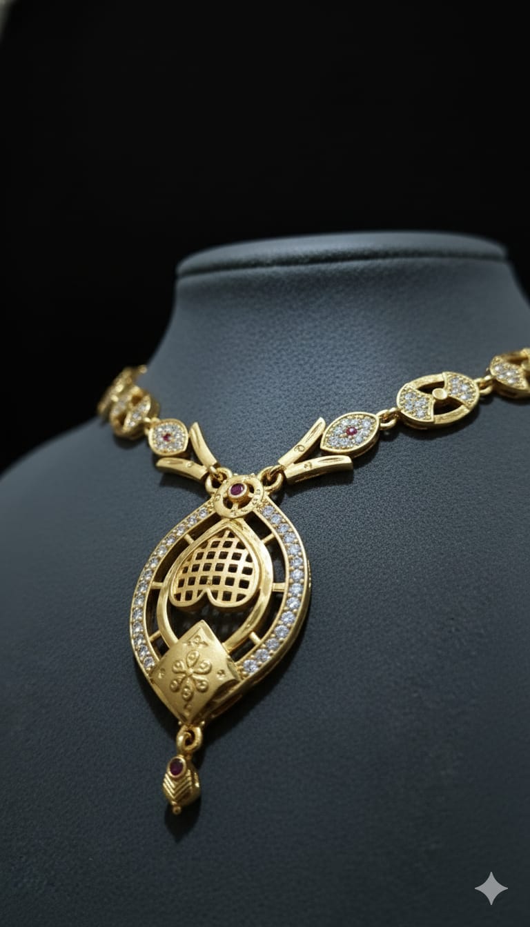 Traditional Gold Plated Royal PDE Pendant Necklace Set with Earrings for Women thumbnail 2