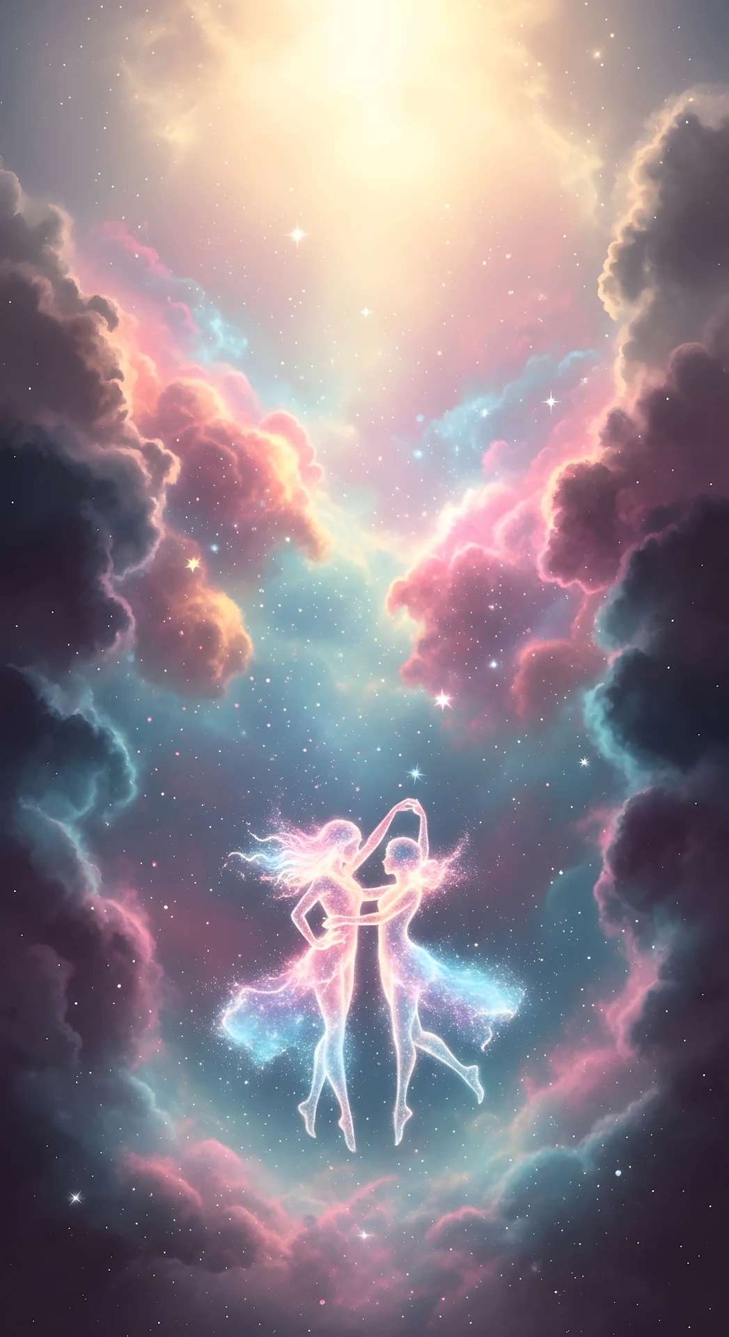 Surreal Cosmic Dance of Ethereal Stardust Figures - Free 4K mobile Wallpaper
