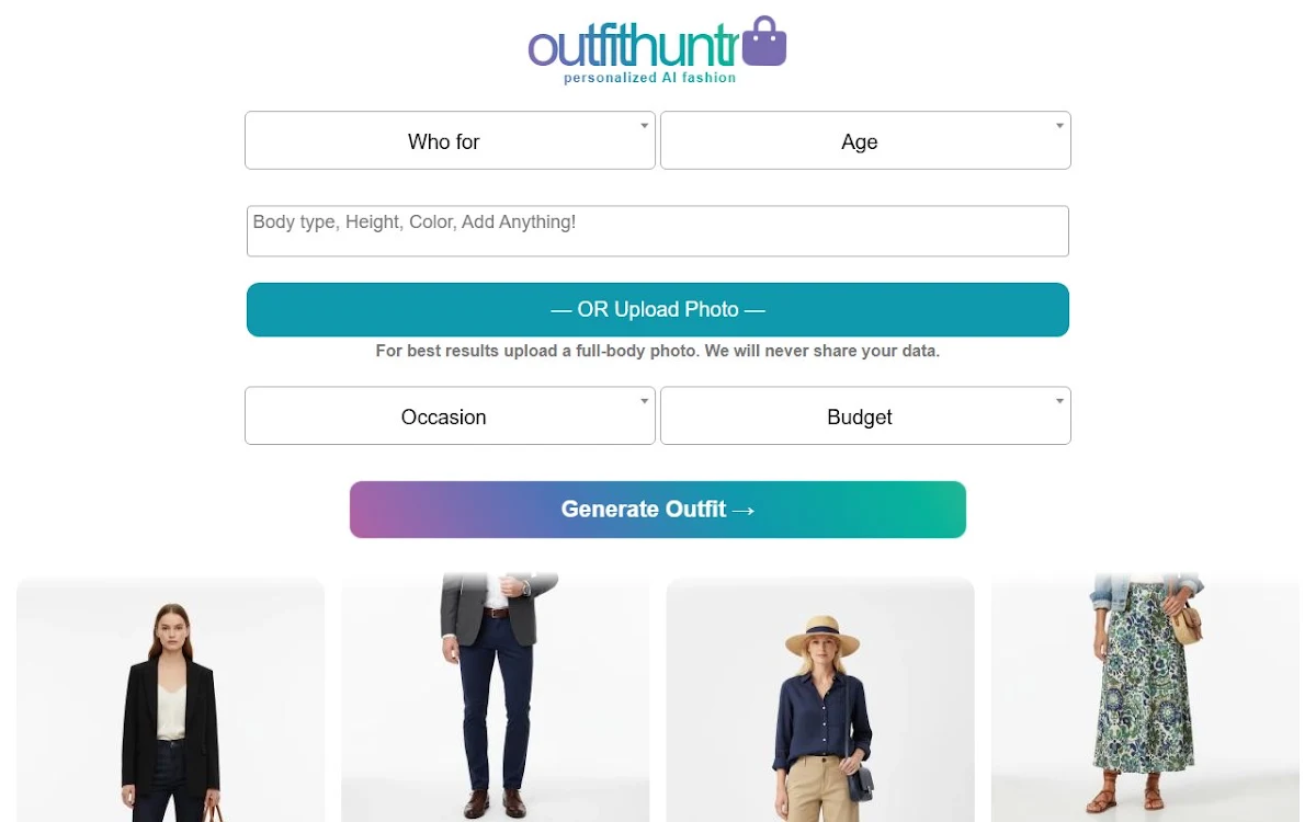 Captura de OutfitHuntr.com: AI Style & Shop