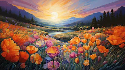 Ai Art, Nature, Sky, Flowers, Digital Art 4K Wallpaper Background