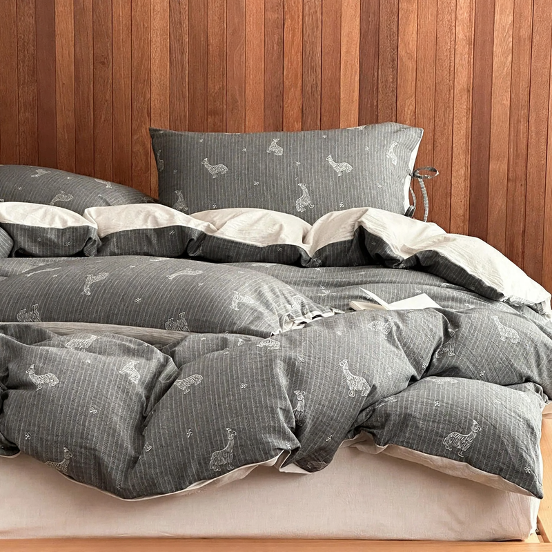 Cotton-Linen Bedding Set, Jacquard, with Ties