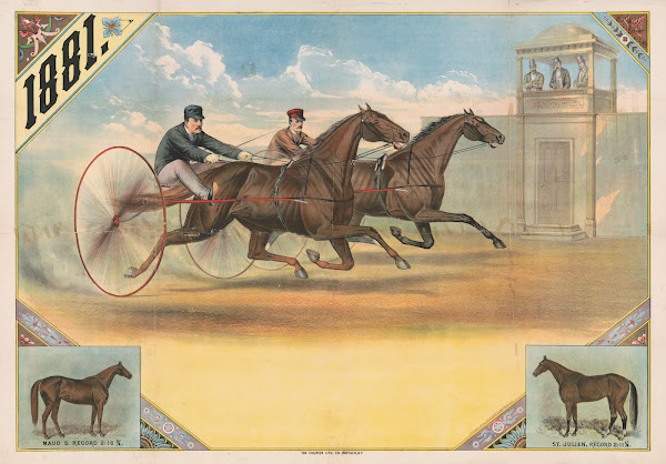 arness race between two riders with portraits of the two horses Maud S and St Ju