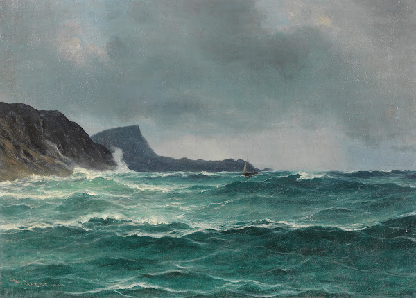 Nordische Küste mit Segelboot 1904