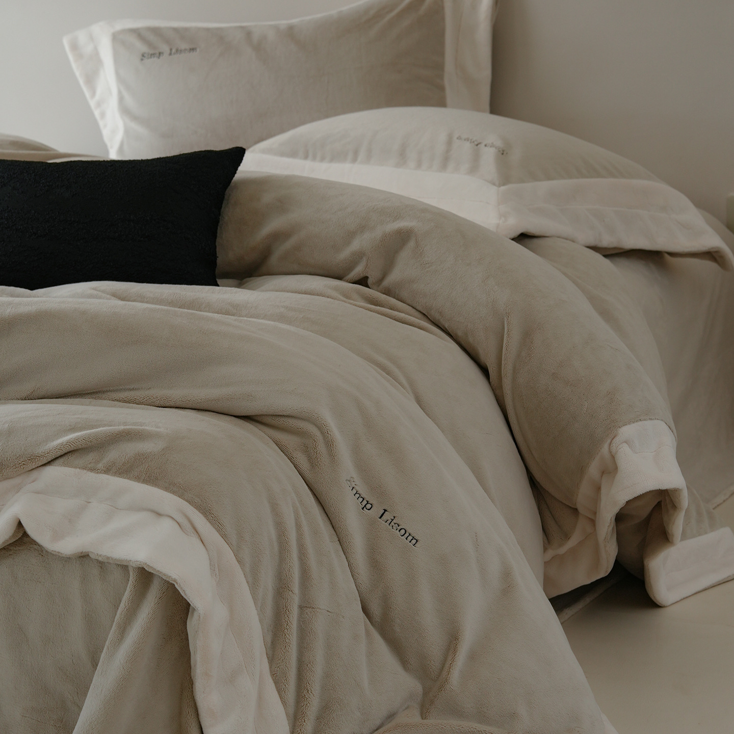Milk fiber bedding set, fleece, winter, solid color