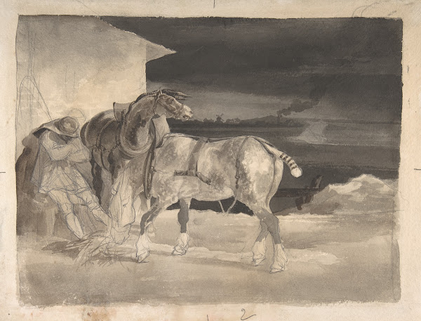 Two Draft Horses with a Sleeping Driver 182022