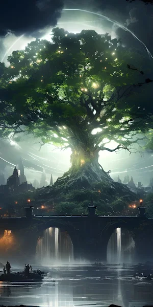 Yggdrasil, World Tree, City, Fantasy City, Ai Art 5K Wallpaper Background